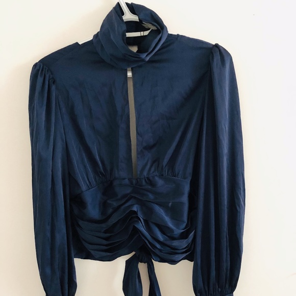 NWT Women’s Navy Satin Blouse Open-back - Picture 1 of 5